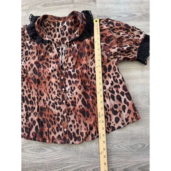 Free People My Love Printed Blouse Sz Small NWOT Brown Black Animal Print Retro - Picture 10 of 11
